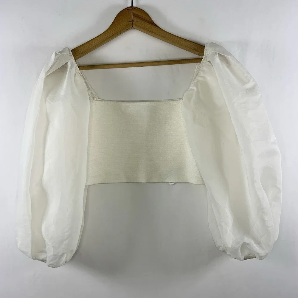 Zara Womens Sheer Puff Sleeve Bandeau Top Sz L Romantic Ethereal Feminine Bridal